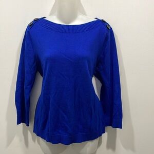 American Living boatneck blue sweater with black button detail size XL